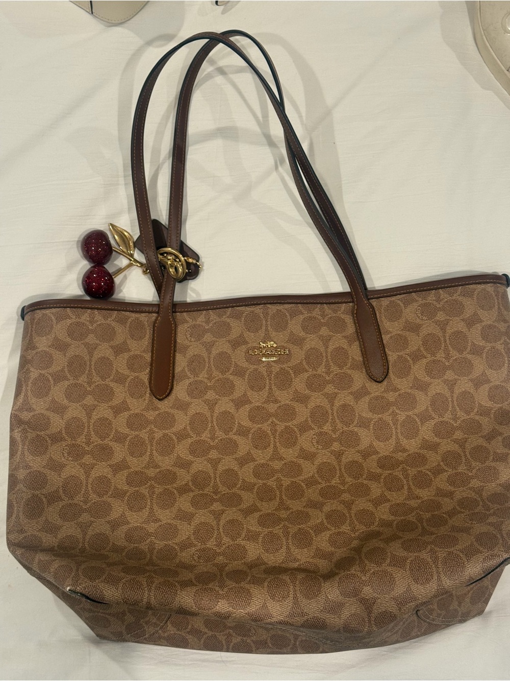 Coach Brown Signature Canvas Tote cherries accessory not included